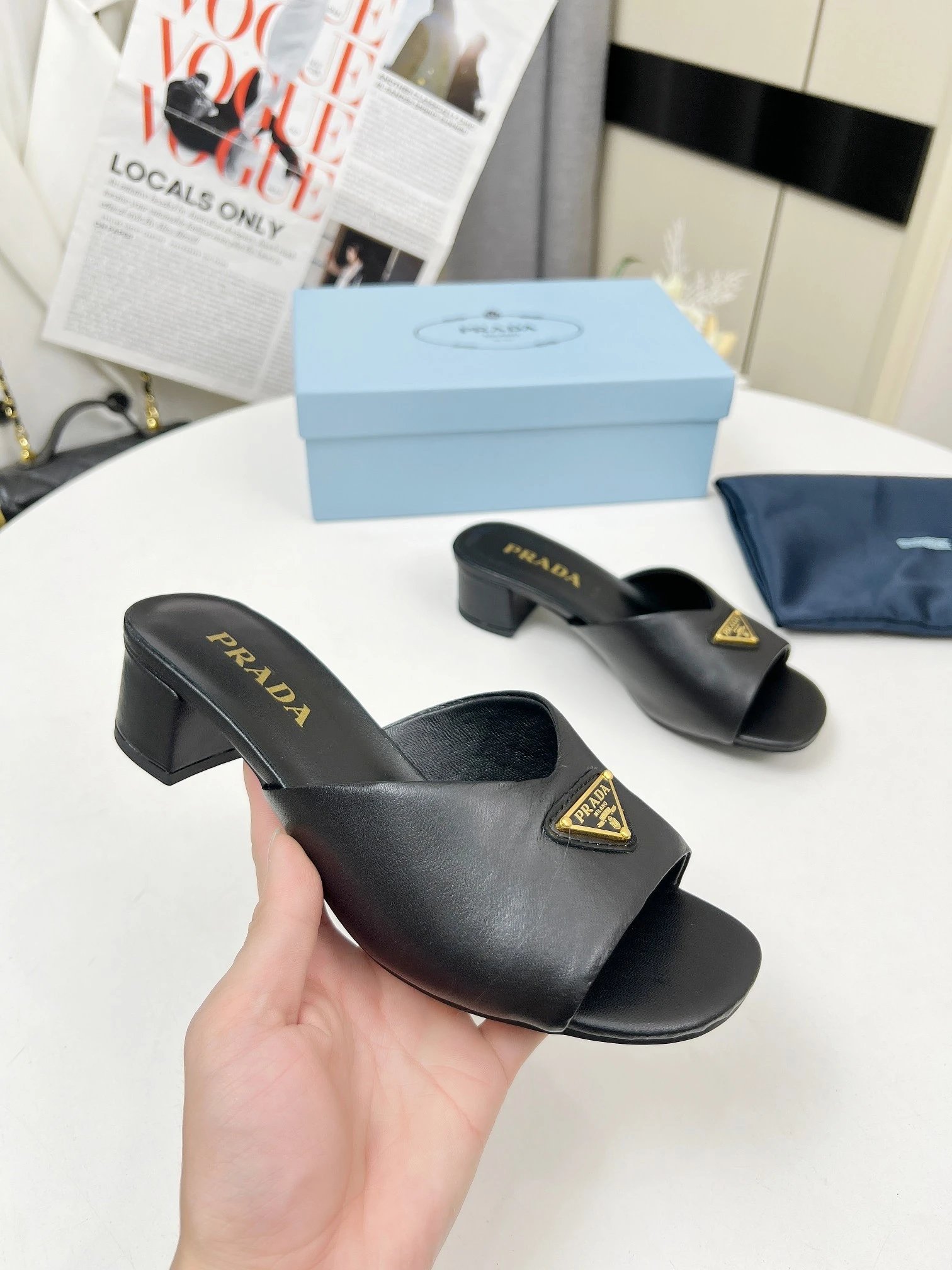 Prada Sandals Triangle Logo Block-Heel Mules image 9