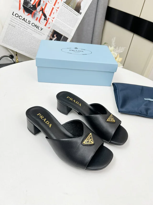 Prada Sandals Triangle Logo Block-Heel Mules product detail image 3