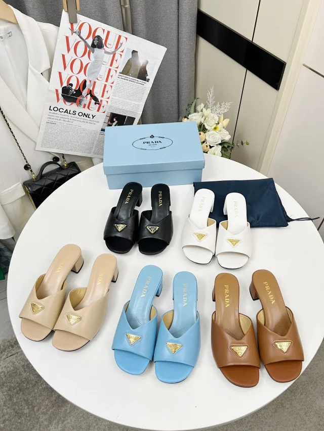 Prada Sandals Triangle Logo Block-Heel Mules product detail image 1