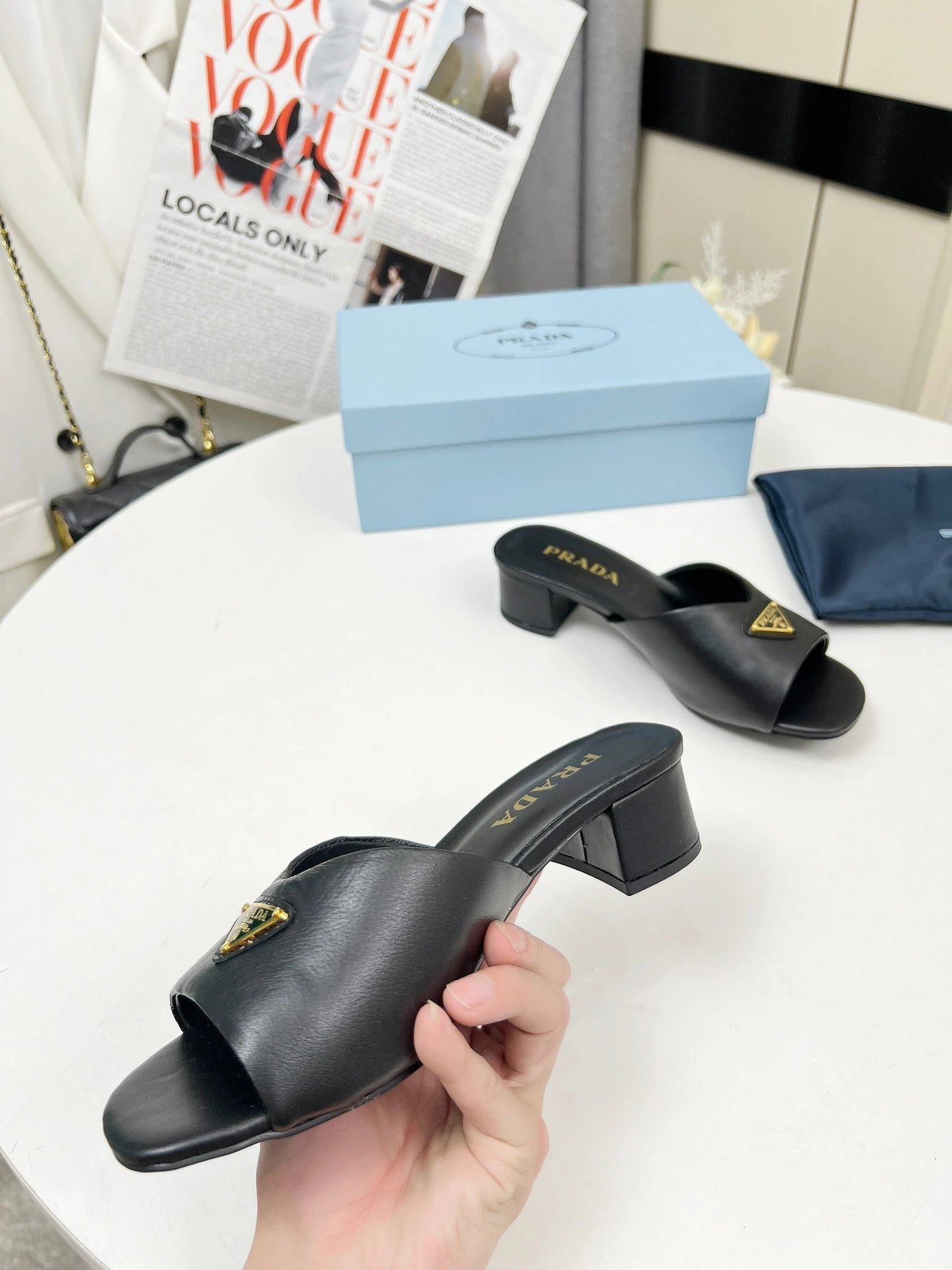 Prada Sandals Triangle Logo Block-Heel Mules image 4