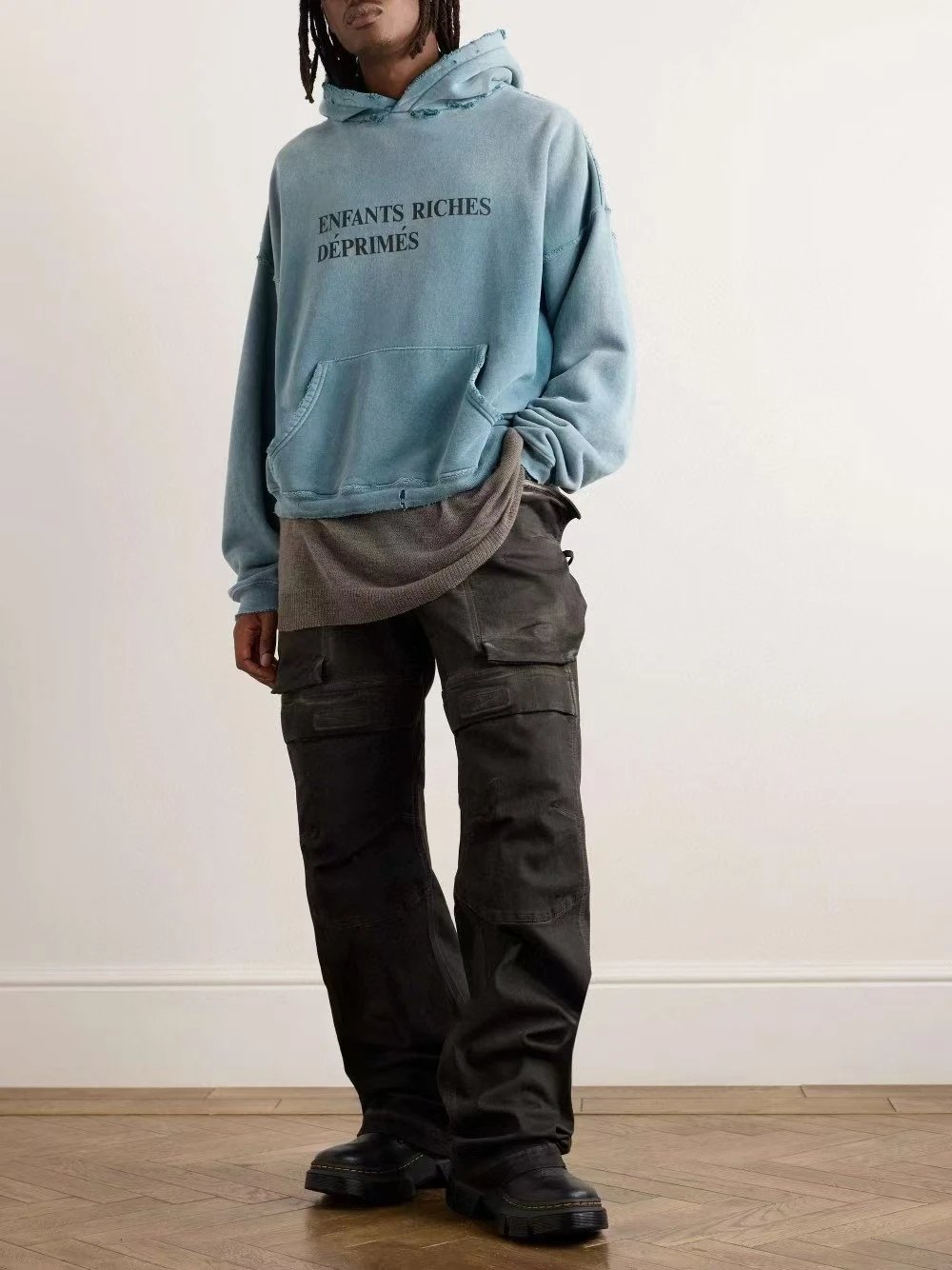 [Prophet] In Stock ERD Melancholy Rich Kid Haze Blue Washed Distressed Hoodie