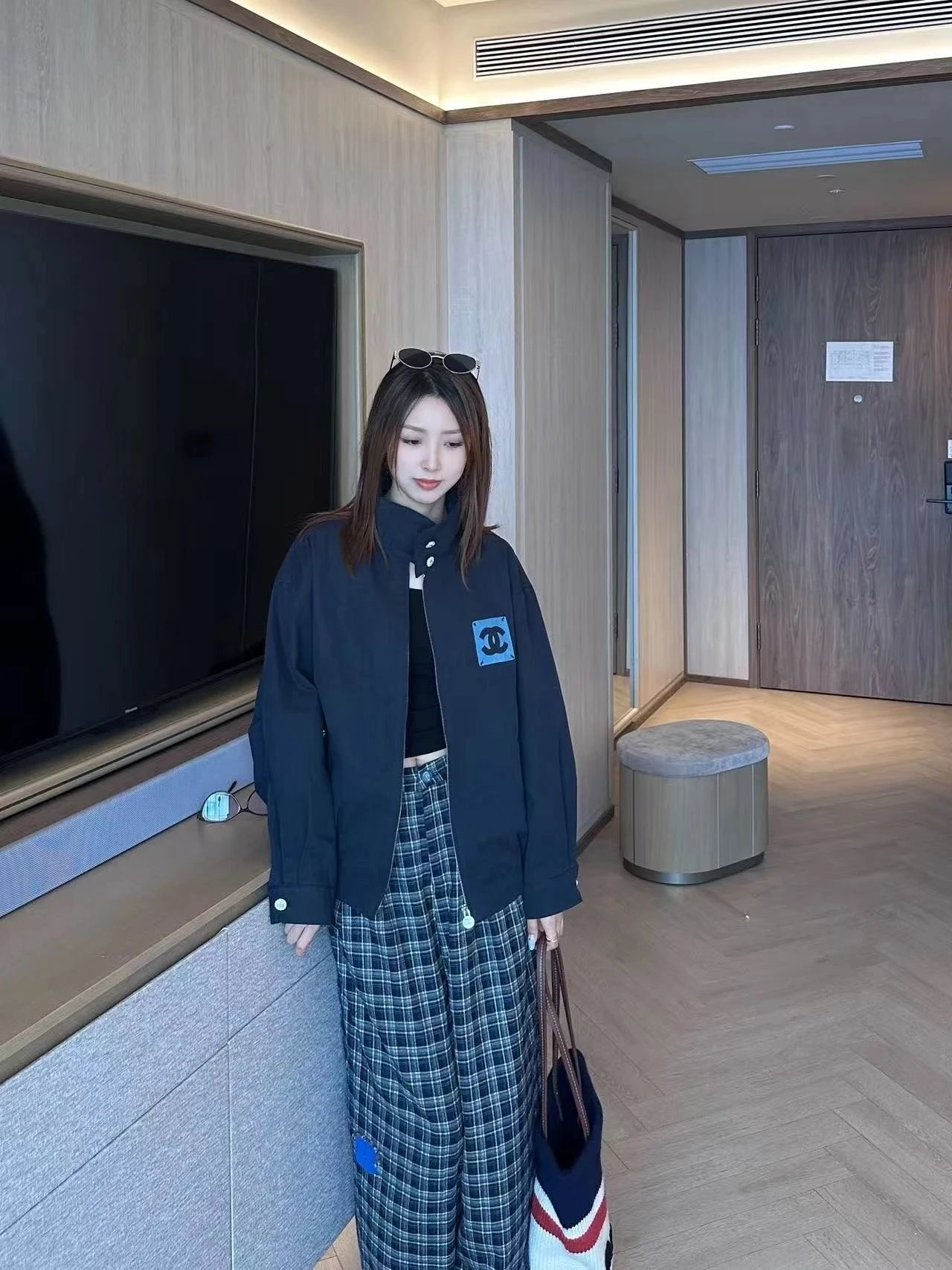 Chanel-style jacket M size bust 122cm length 63cm