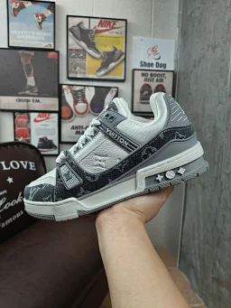 thumbnail for (The factory directly takes the goods, and the same version decides the price advantage)  Trainer Calf Leather Floral Round Toe Lace-up Low Top Board Shoes White Gray Black