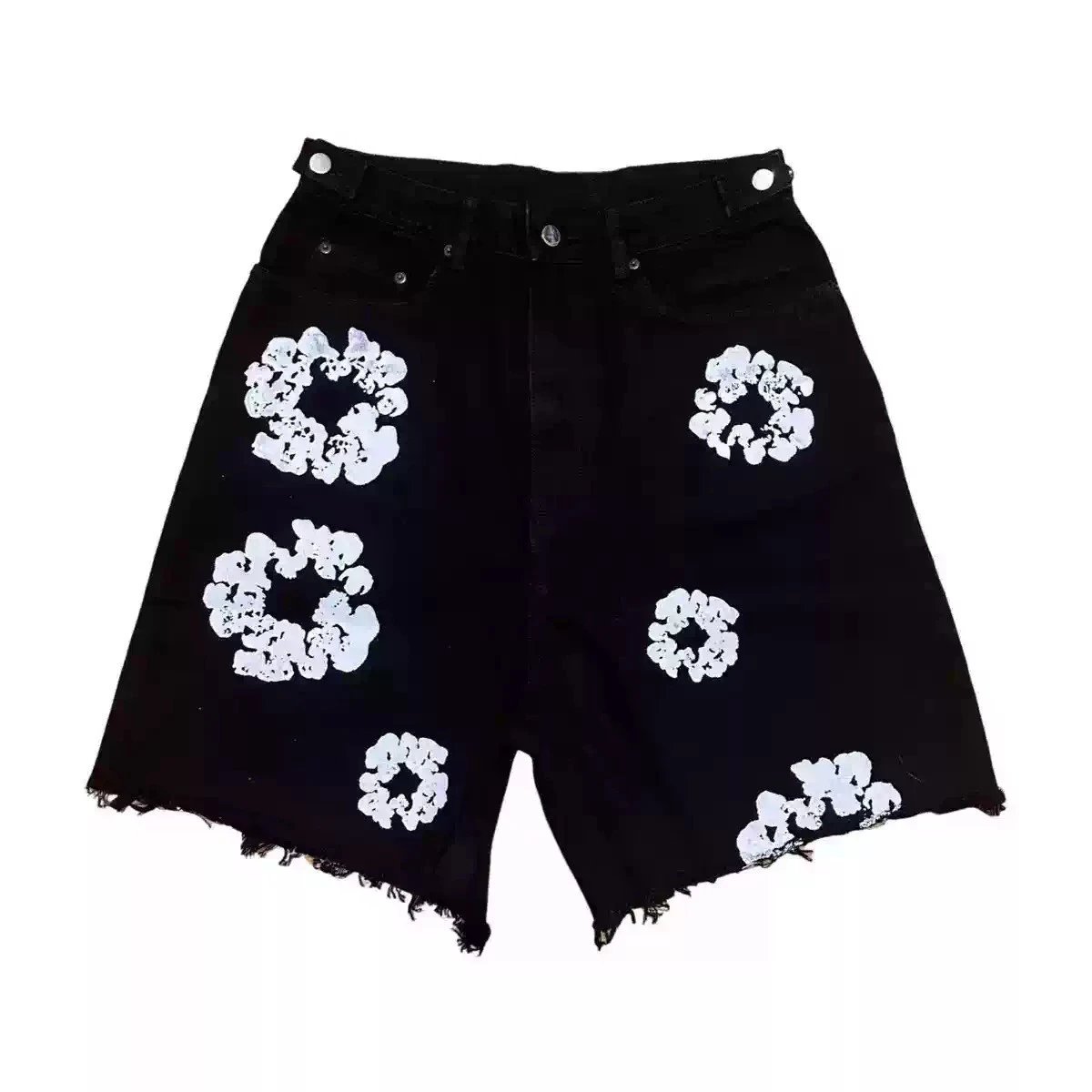 DD cotton printed black denim shorts