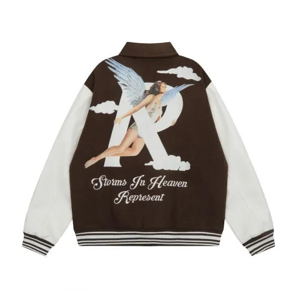 RIPNDIP x Angelic R Letter Varsity Jacket Beige and White - 8