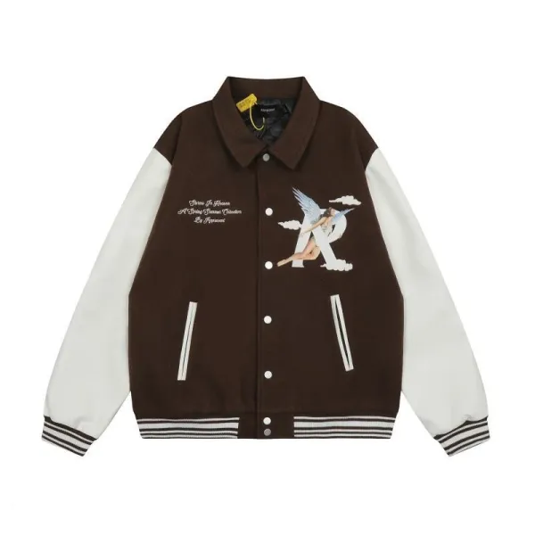 RIPNDIP x Angelic R Letter Varsity Jacket Beige and White - 7