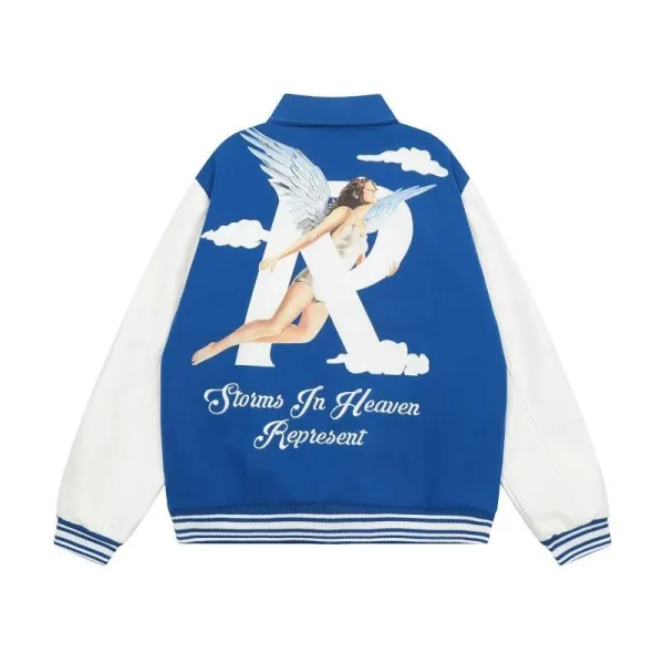 RIPNDIP x Angelic R Letter Varsity Jacket Beige and White - 6