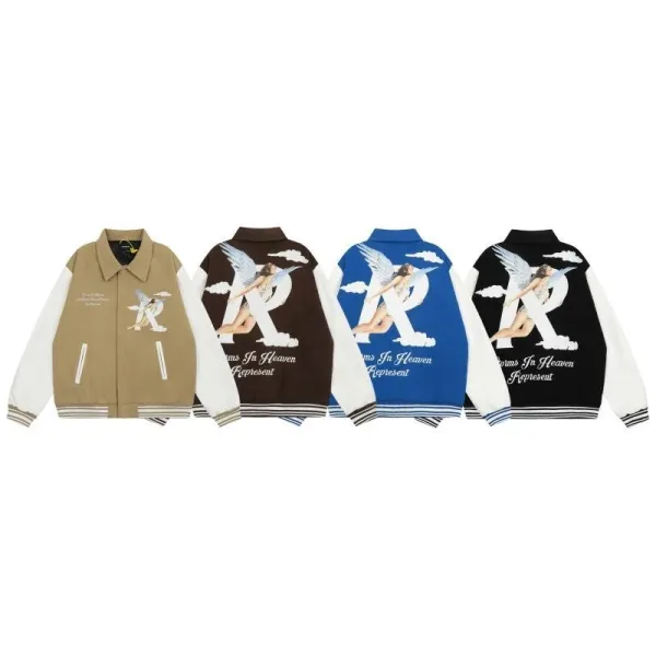 RIPNDIP x Angelic R Letter Varsity Jacket Beige and White - 4