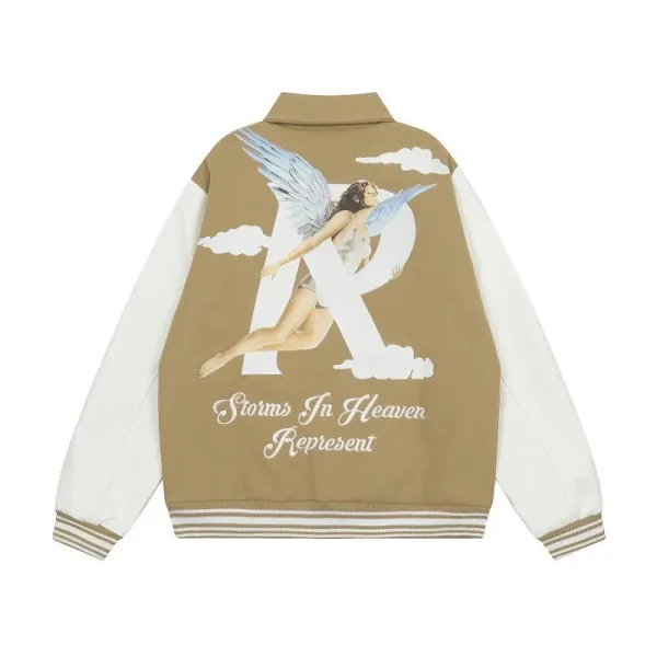 RIPNDIP x Angelic R Letter Varsity Jacket Beige and White - 12