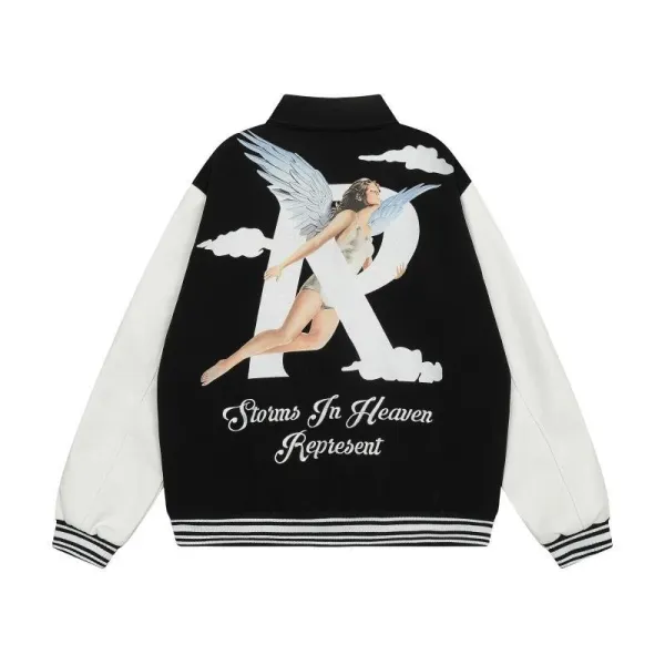 RIPNDIP x Angelic R Letter Varsity Jacket Beige and White - 10