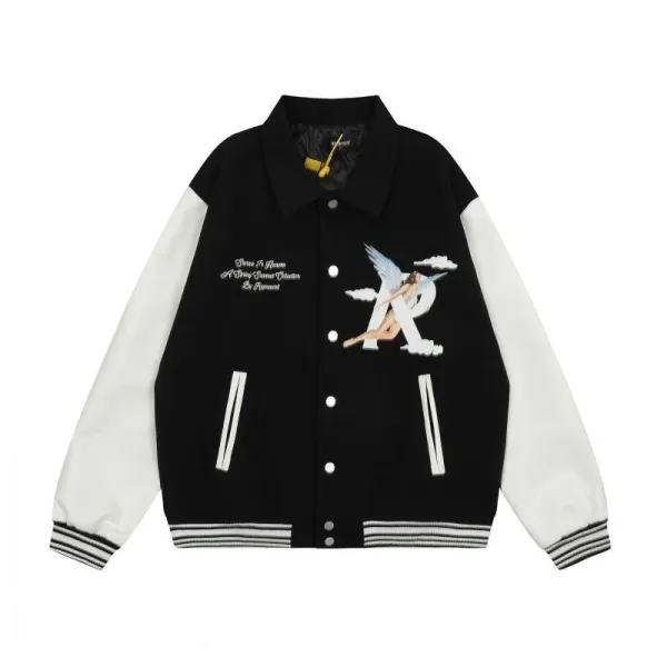 RIPNDIP x Angelic R Letter Varsity Jacket Beige and White - 9