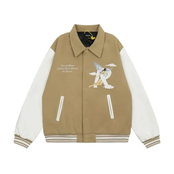 RIPNDIP x Angelic R Letter Varsity Jacket Beige and White - 1