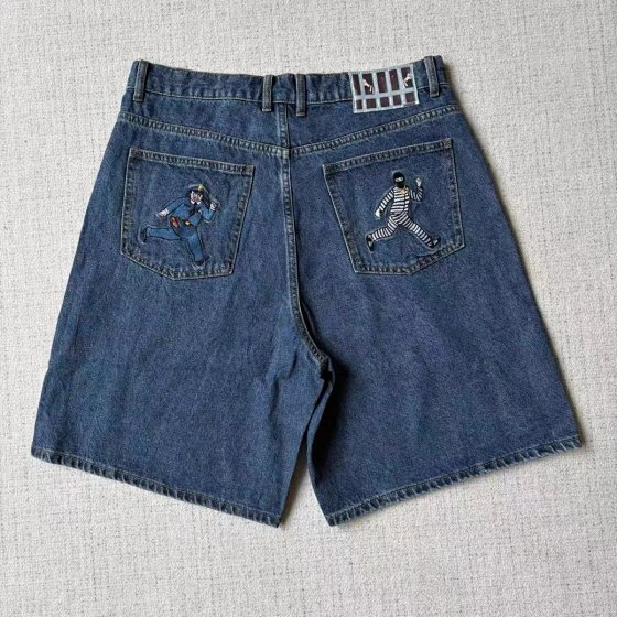 Two-Figure Embroidered Denim Shorts
