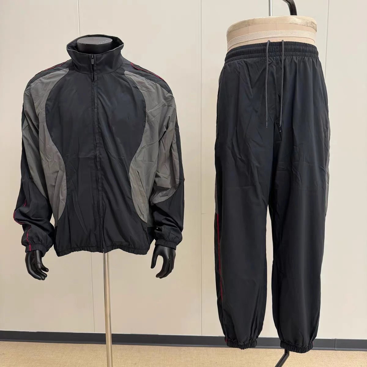 Off-White Diagonal Stripe Shorts White with Burgundy Piping - 12
