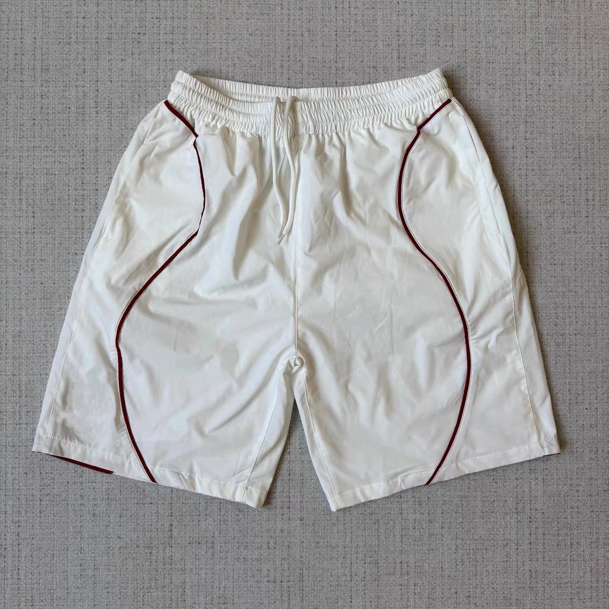 Off-White Diagonal Stripe Shorts White with Burgundy Piping - 13
