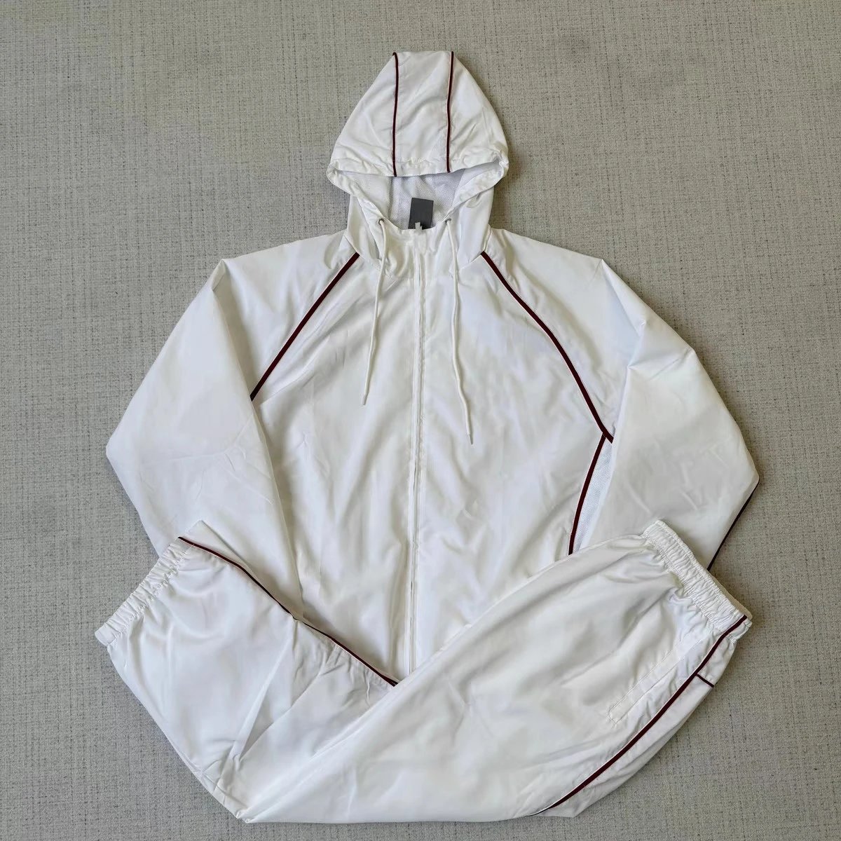 Unbranded Tracksuits Hooded zip-up jacket and jogger set with contrast piping — white and red strip suit