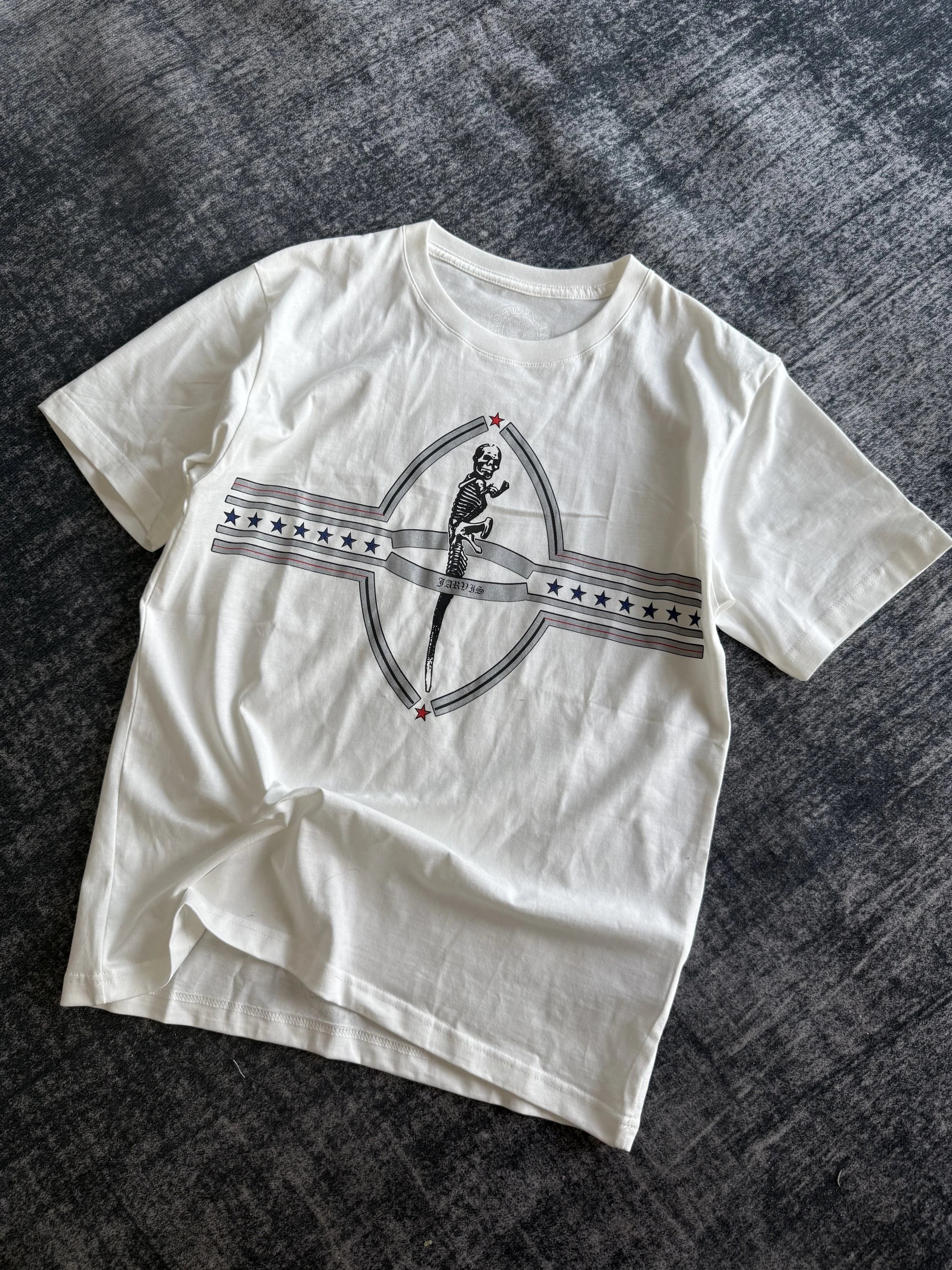 Chrome Skeleton Lizard Short Sleeve 220g Combed Cotton (with Special Texture Processing) Original Same Weight Screen Printed Customized Silver Powder