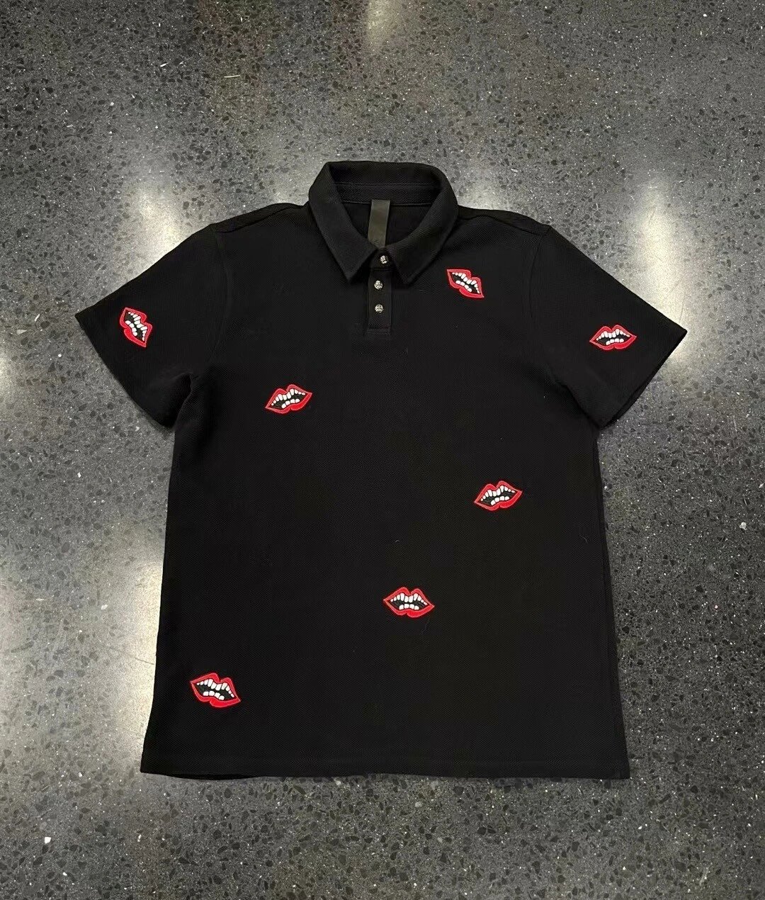(Partial size restocking) CH red lip embroidery PoLo short sleeved Bailingda embroidery woven 280g bead cotton, 1 opening, strongest