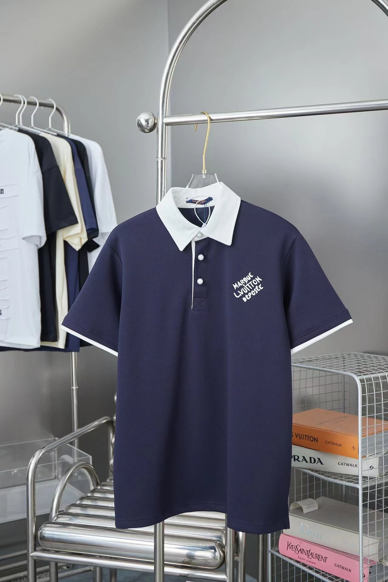 L&V Louis Vuitton Polo Shirt with Leather Embroidery