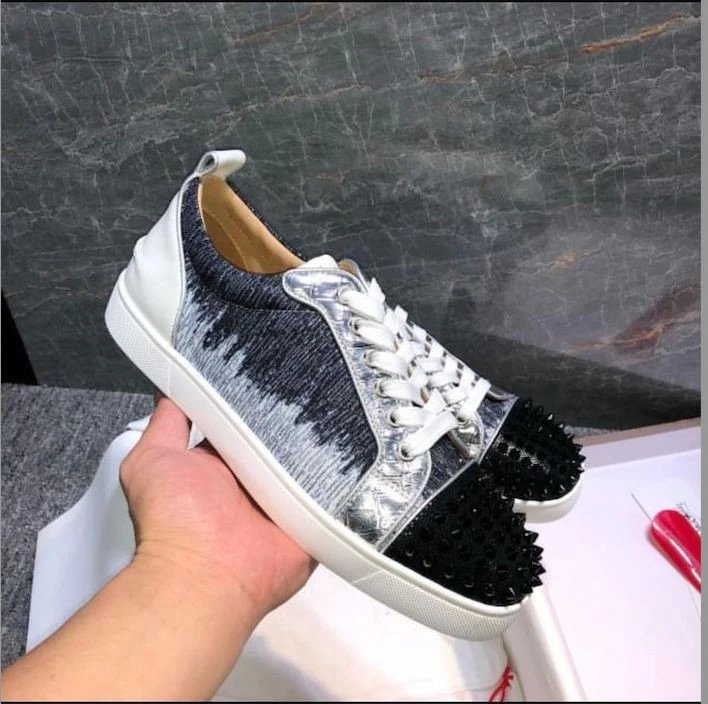 Christian Louboutin Louis Junior Spikes Orlato Low-Top Sneakers Unisex Studded Black White