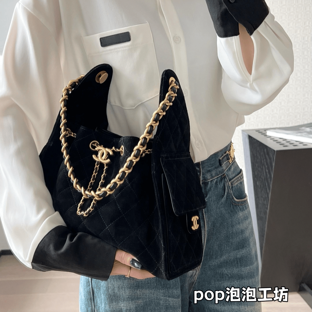 【鉴定师级别】【单肩包】CHANEL小香奈儿包· 反绒麂皮25Bag · 金扣菱格金属皮穿链链条· 麂皮革 ·HOBO腋下包中古香非二手