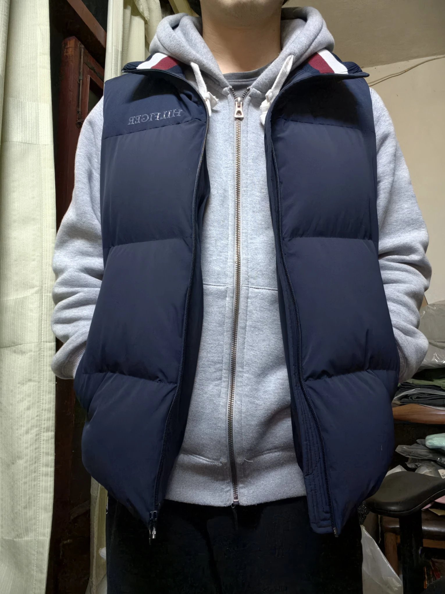 [Premium Quality] Spring T Family TOMM* Dark Blue Waterproof Thickened White Duck Down Fall Winter Stand Collar Couple's Down Vest Gilet