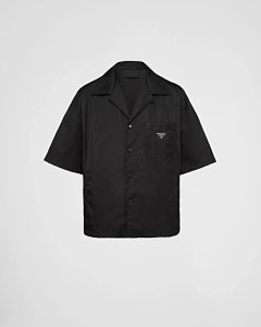 Special Offer! Original factory goods! PRA Prada short sleeved shirt men's ice silk cool feeling nylon simple business commuting classic casual three bar half sleeved shirt trendy light luxury British style