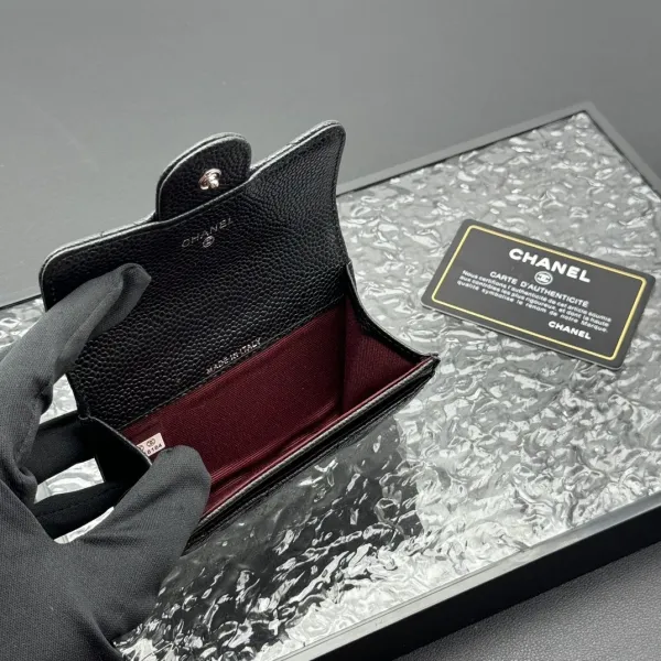 Chanel Classic Flap Card Holder Black Caviar Leather Wallet - 9
