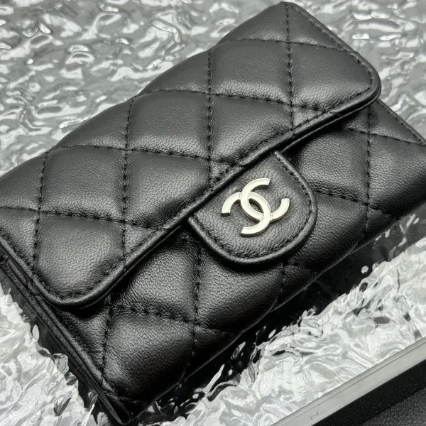 Chanel Classic Flap Card Holder Black Caviar Leather Wallet - 11