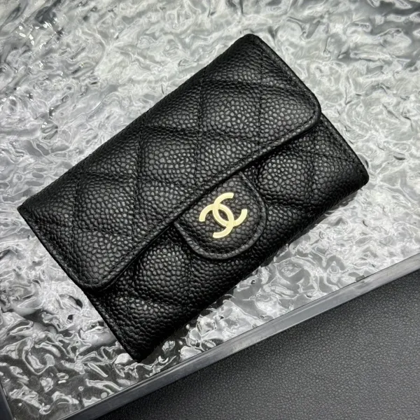 Chanel Classic Flap Card Holder Black Caviar Leather Wallet - 12
