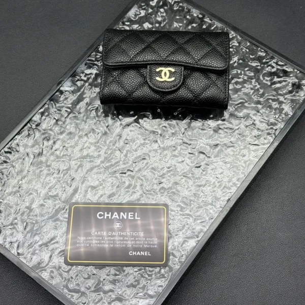 Chanel Classic Flap Card Holder Black Caviar Leather Wallet - 14