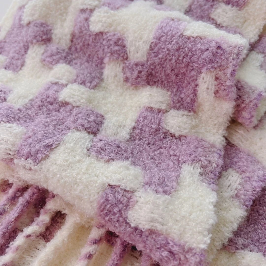 Acne Studios Houndstooth Shearling Scarf Pink Beige Scarf Scarves - 16