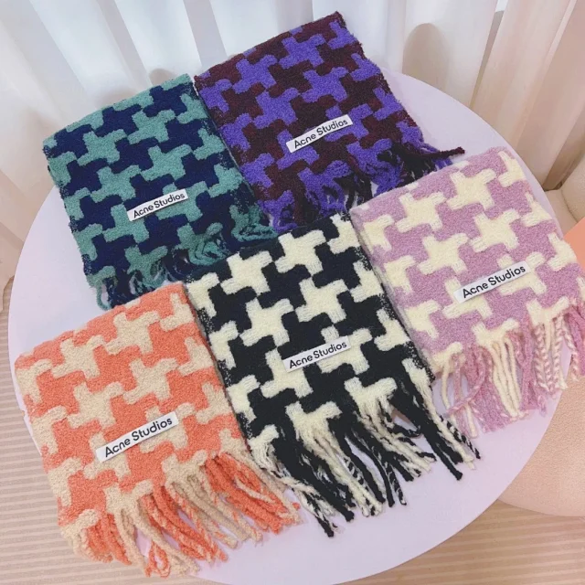 Acne Studios Scarves Fringed geometric-pattern scarf product detail image 1