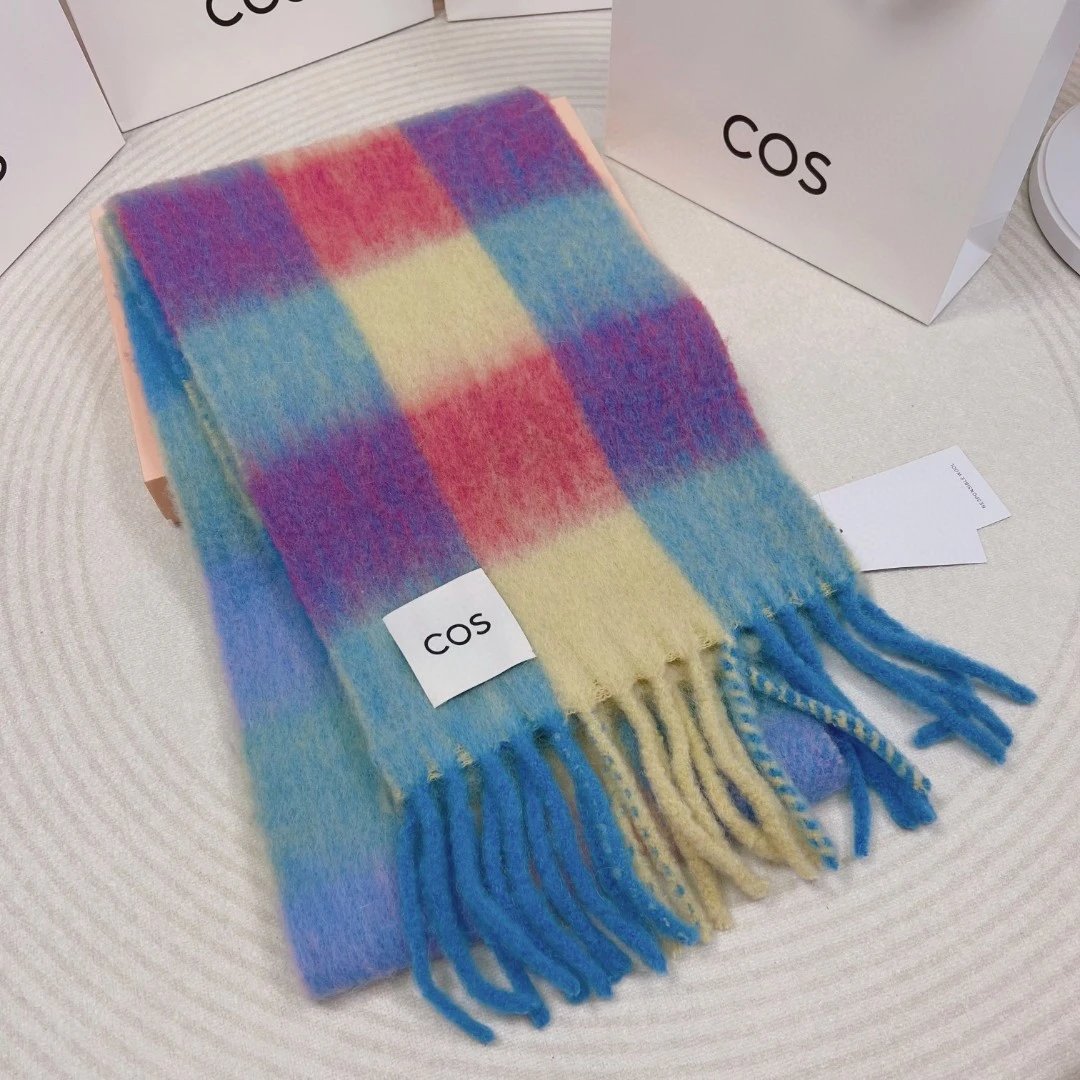 Design COS Multicolor Plaid Wool Blend Scarf Scarves