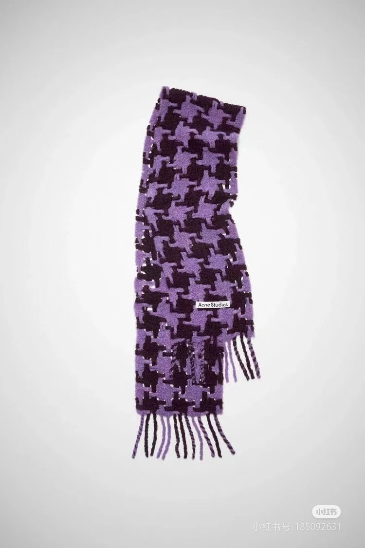 Acne Studios Houndstooth Shearling Scarf Pink Beige Scarf Scarves - 12