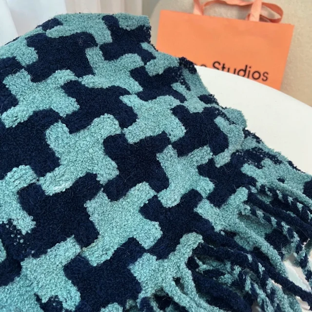 Acne Studios Scarves Fringed geometric-pattern scarf product detail image 9
