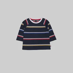 thumbnail for Girls round neck striped raglan long sleeve fresh plain t-shirt