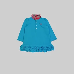 thumbnail for Baby girl and children's woven fungus stand-up collar semi-placket buttoned beaded knit dress
