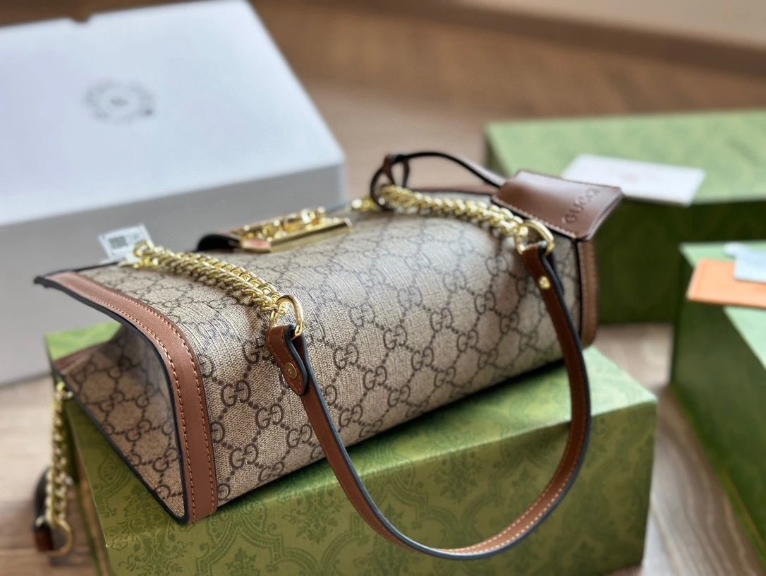 Gucci Padlock Mini Bag Beige Brown GG Canvas Chain Shoulder Bag - 10