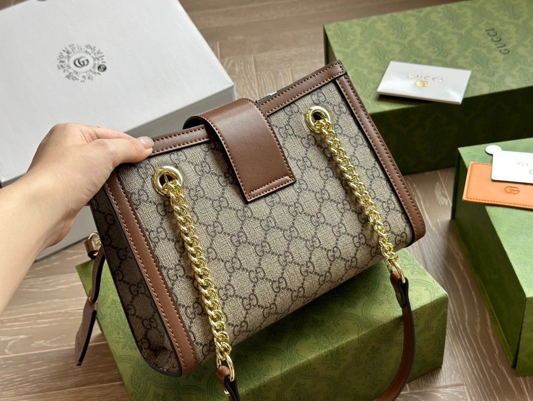 Gucci Padlock Mini Bag Beige Brown GG Canvas Chain Shoulder Bag - 11
