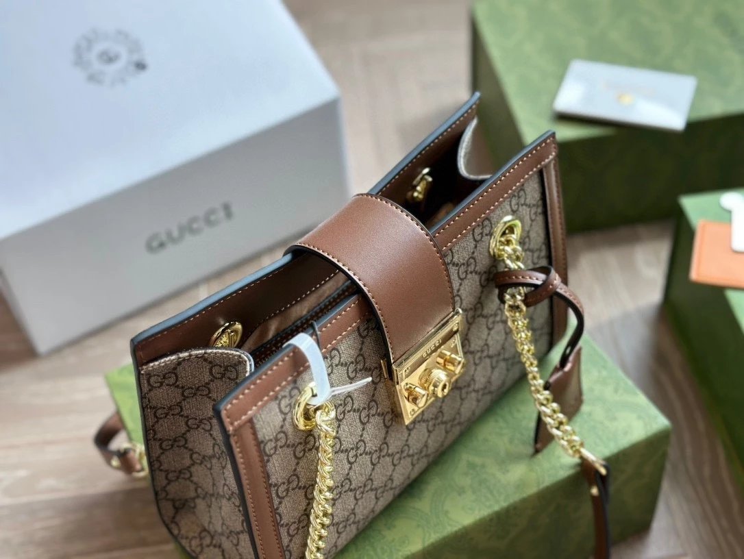 Gucci Padlock Mini Bag Beige Brown GG Canvas Chain Shoulder Bag - 8