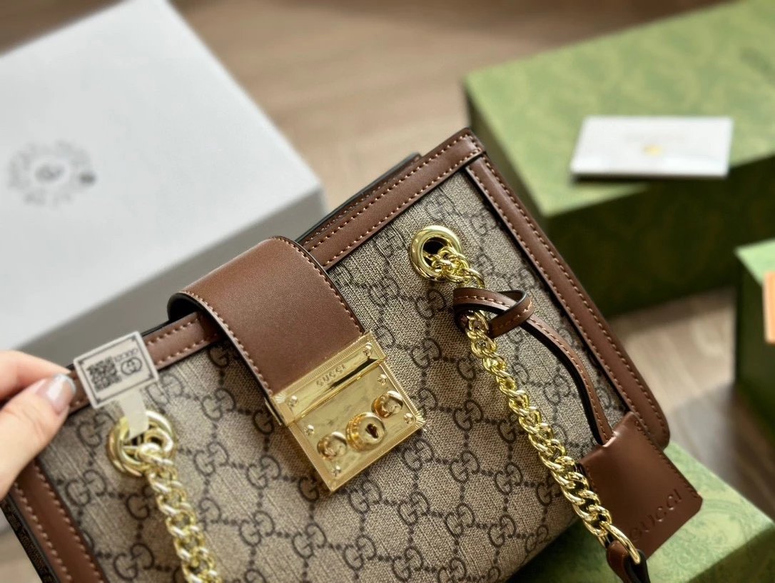 Gucci Padlock Mini Bag Beige Brown GG Canvas Chain Shoulder Bag - 7