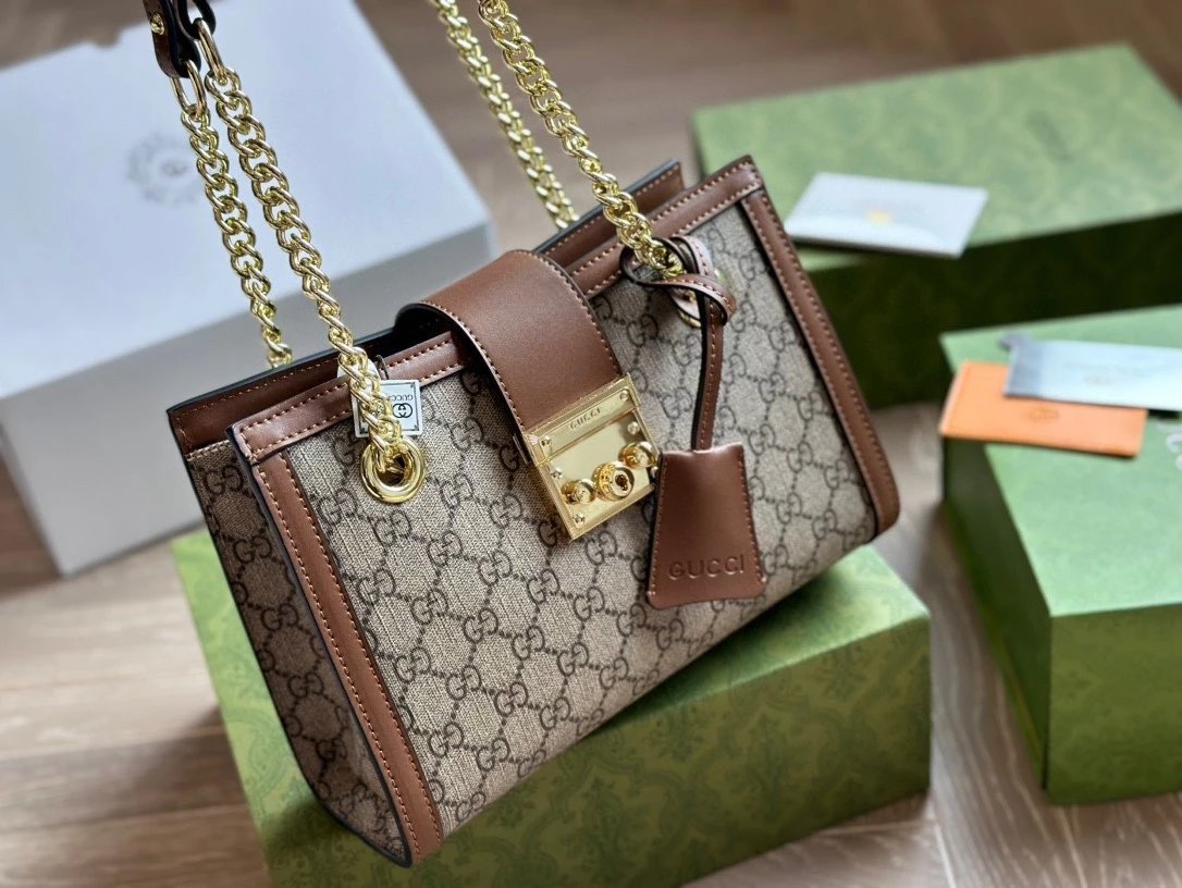 Gucci Padlock Mini Bag Beige Brown GG Canvas Chain Shoulder Bag - 6