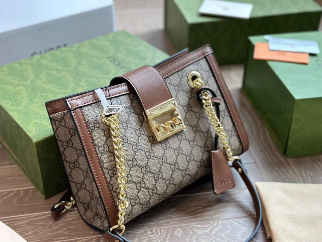 Gucci Padlock Mini Bag Beige Brown GG Canvas Chain Shoulder Bag - 13