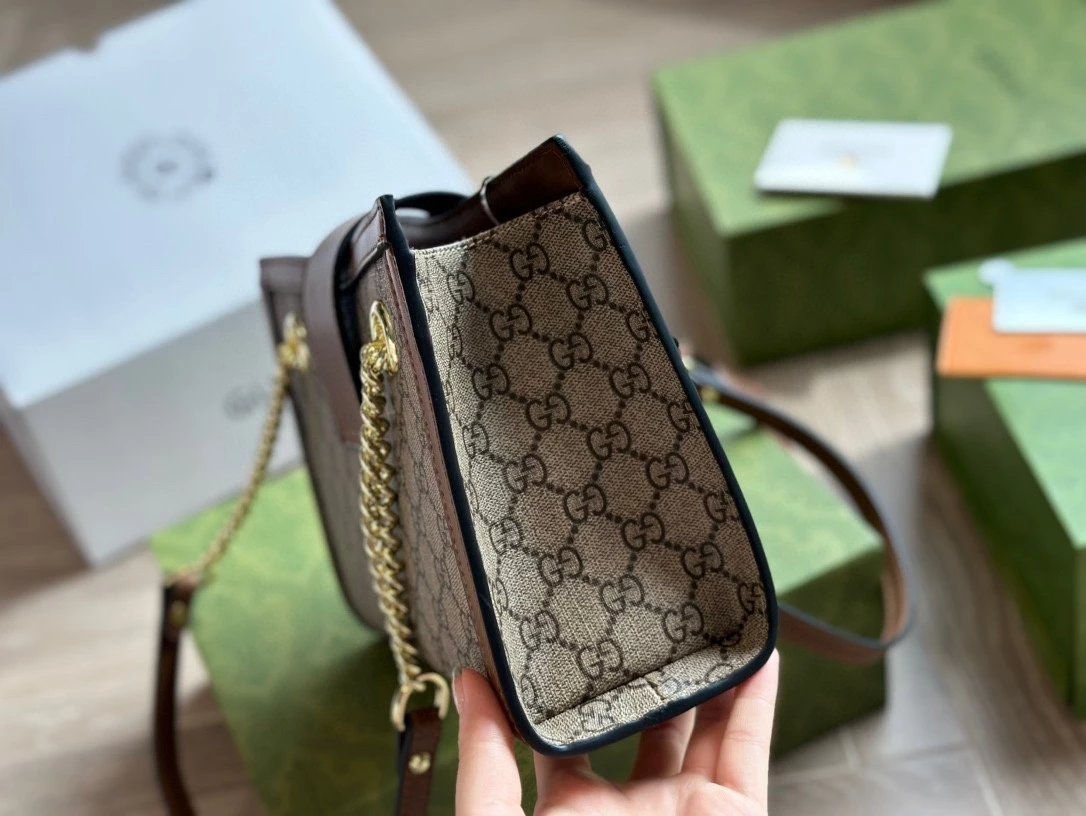 Gucci Padlock Mini Bag Beige Brown GG Canvas Chain Shoulder Bag - 15