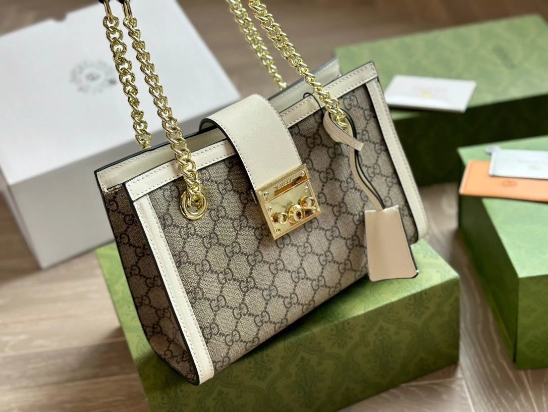 Gucci Padlock Mini Bag Beige Brown GG Canvas Chain Shoulder Bag - 5