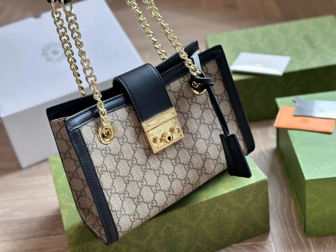Gucci Padlock Mini Bag Beige Brown GG Canvas Chain Shoulder Bag - 4
