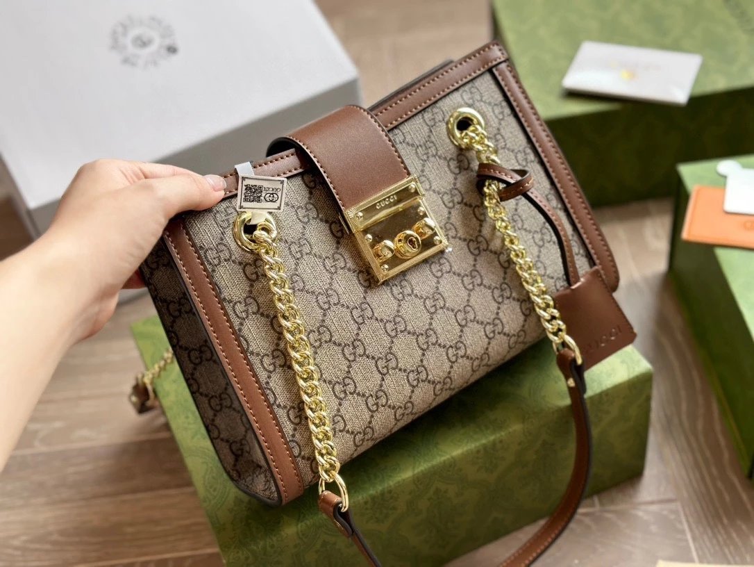 Gucci Padlock Mini Bag Beige Brown GG Canvas Chain Shoulder Bag - 9