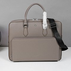 Montblanc all steel hardware double zipper computer bag with cross pattern tire cowhide khaki color men's bag, a must-have item for office work, hand-held shoulder crossbody bag, classic briefcase size: 38 * 29 * 6cm A-595