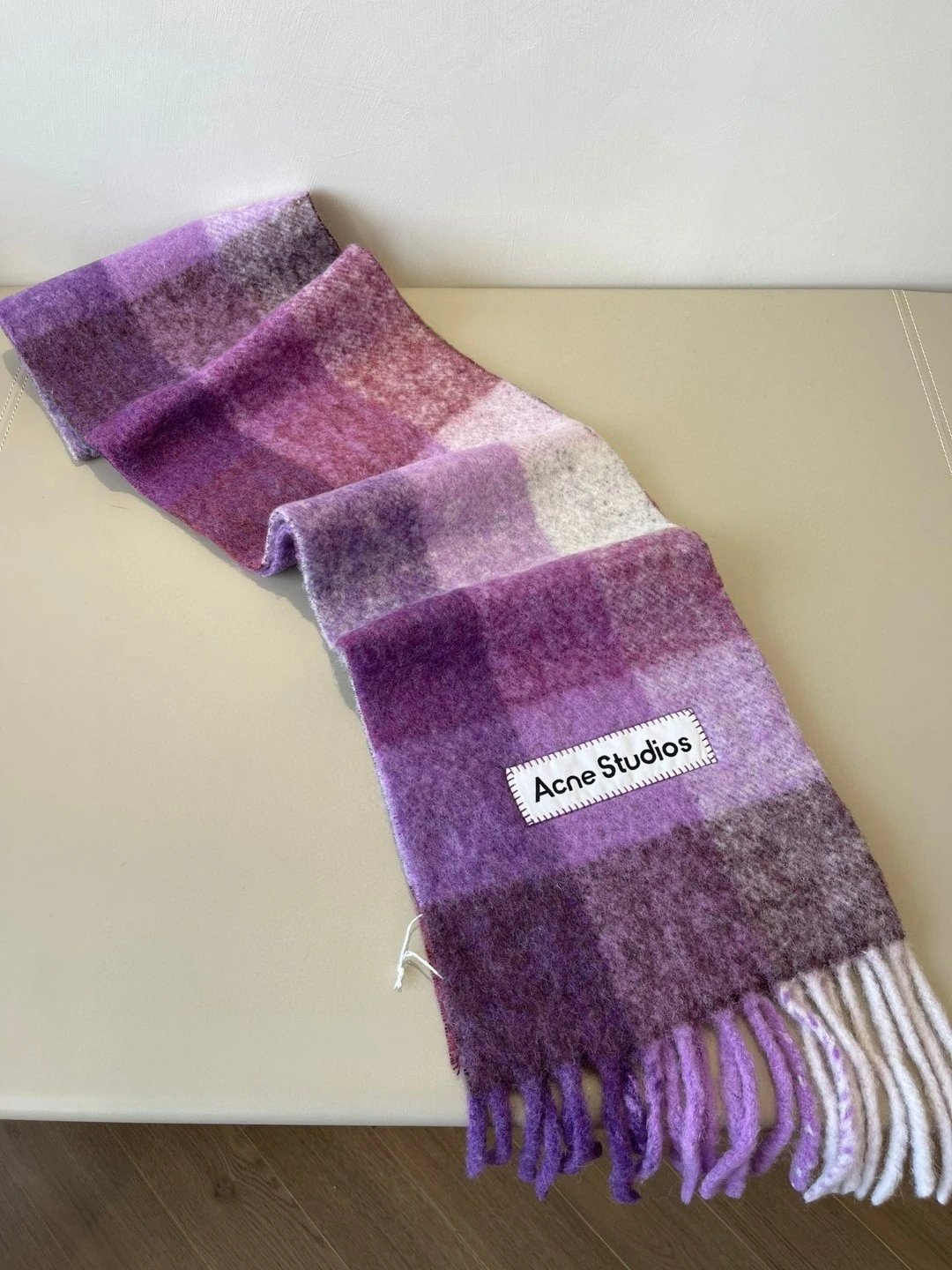 Acne Studios Checkered Wool Scarf Purple White - 32
